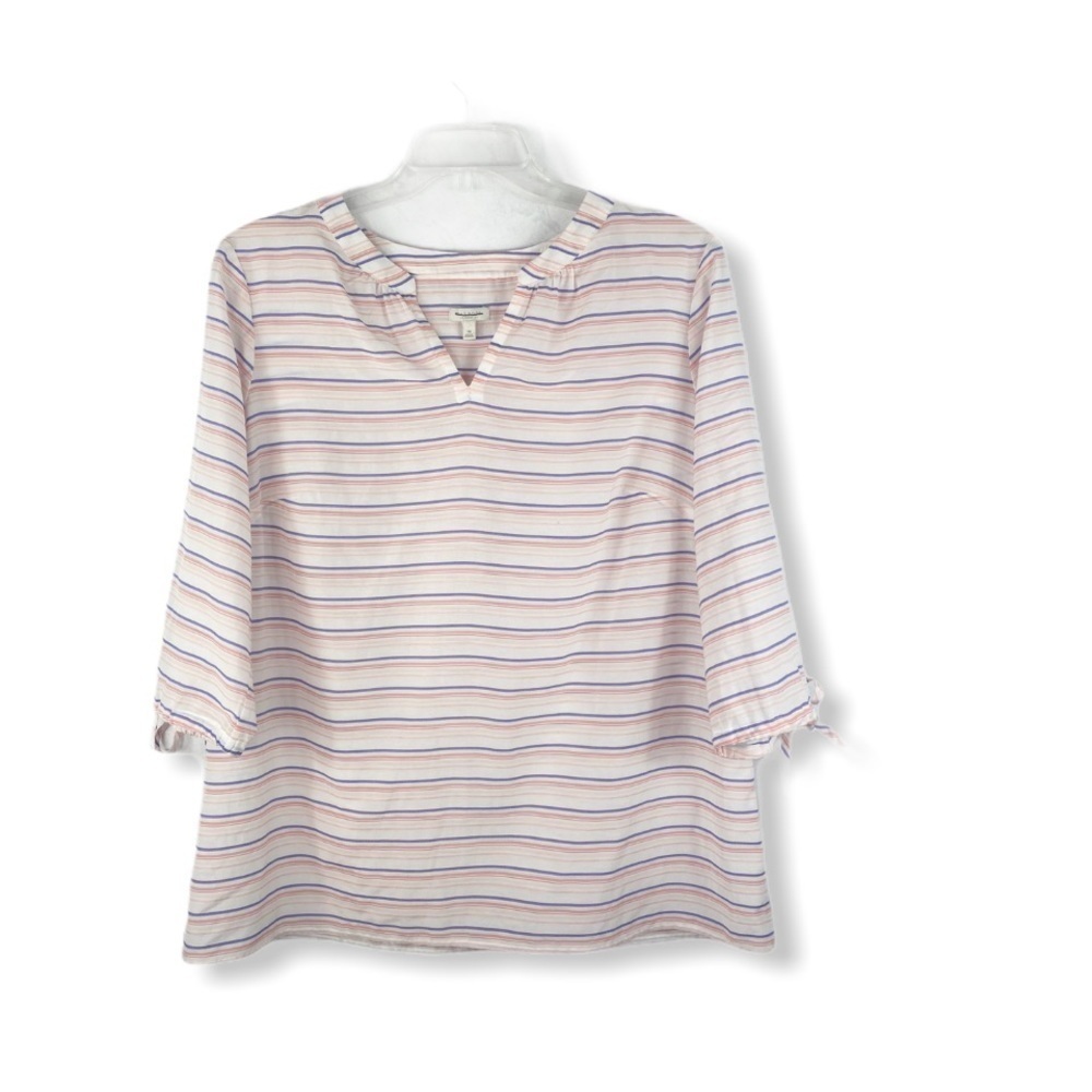 [Talbots] Stripe Split Neck Blouse